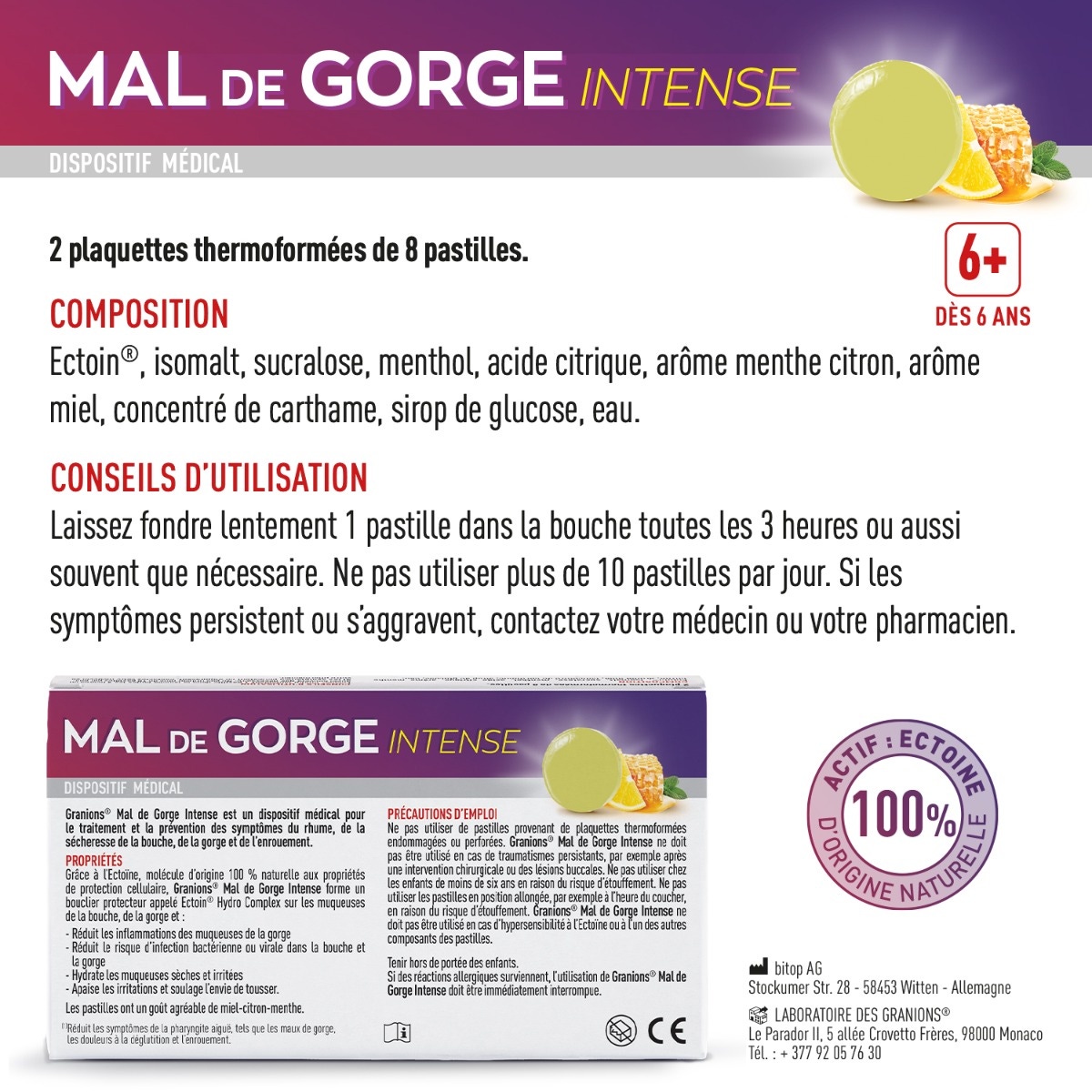 Pastille mal de gorge intense MIEL CITRON