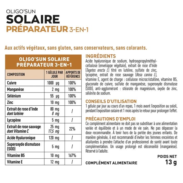 Oligo'Sun - Préparateur Solaire 3-en-1 - Format 1 mois
