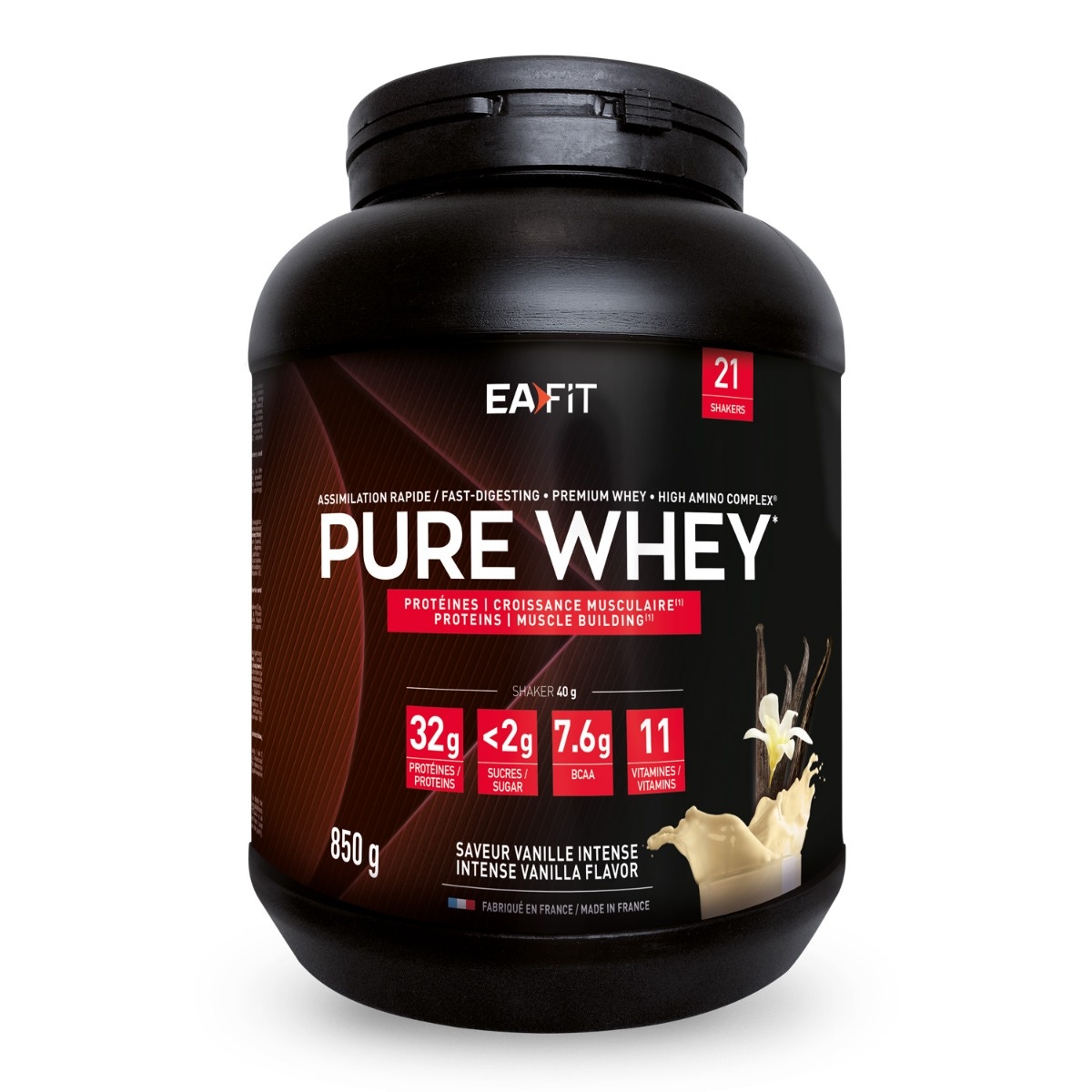 EAFIT Pure Whey Vanille Intense - 750 g- Prise de muscle sec - Assimilation facile et rapide