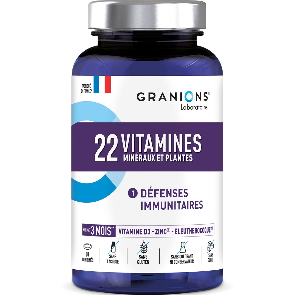 22 vitamines et minéraux GRANIONS -Vitamine A, B, C, E, D3 - Oligoélément, Zinc, Sélénium