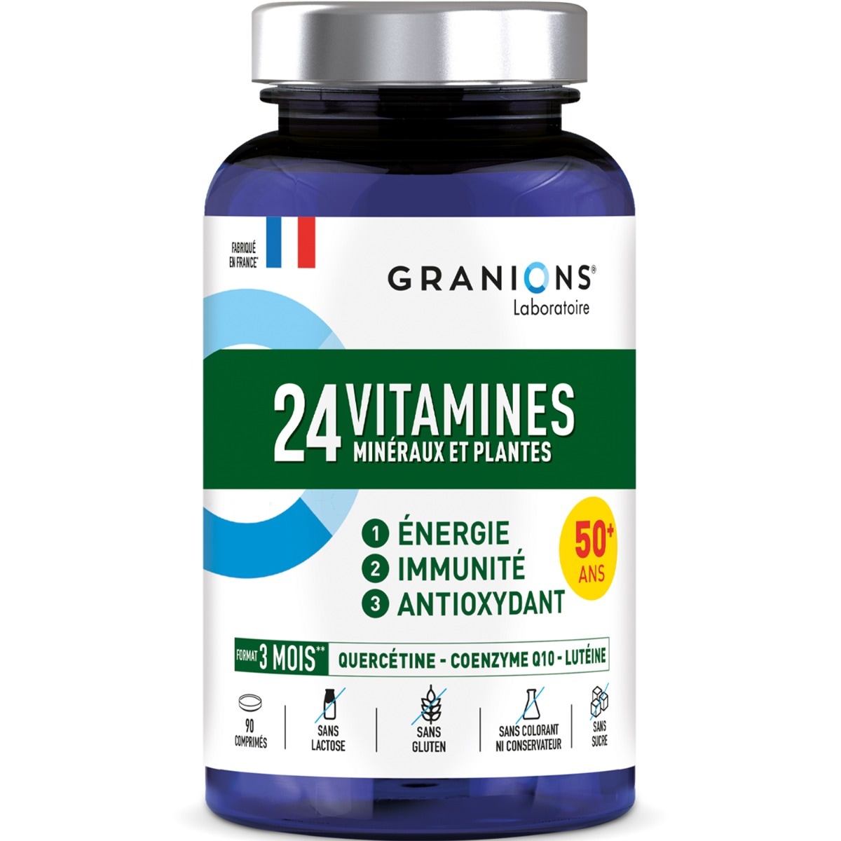 GRANIONS 24 Vitamines Minéraux et Plantes 90 comprimés - Energie - Immunité - Antioxydant - Spécial Séniors