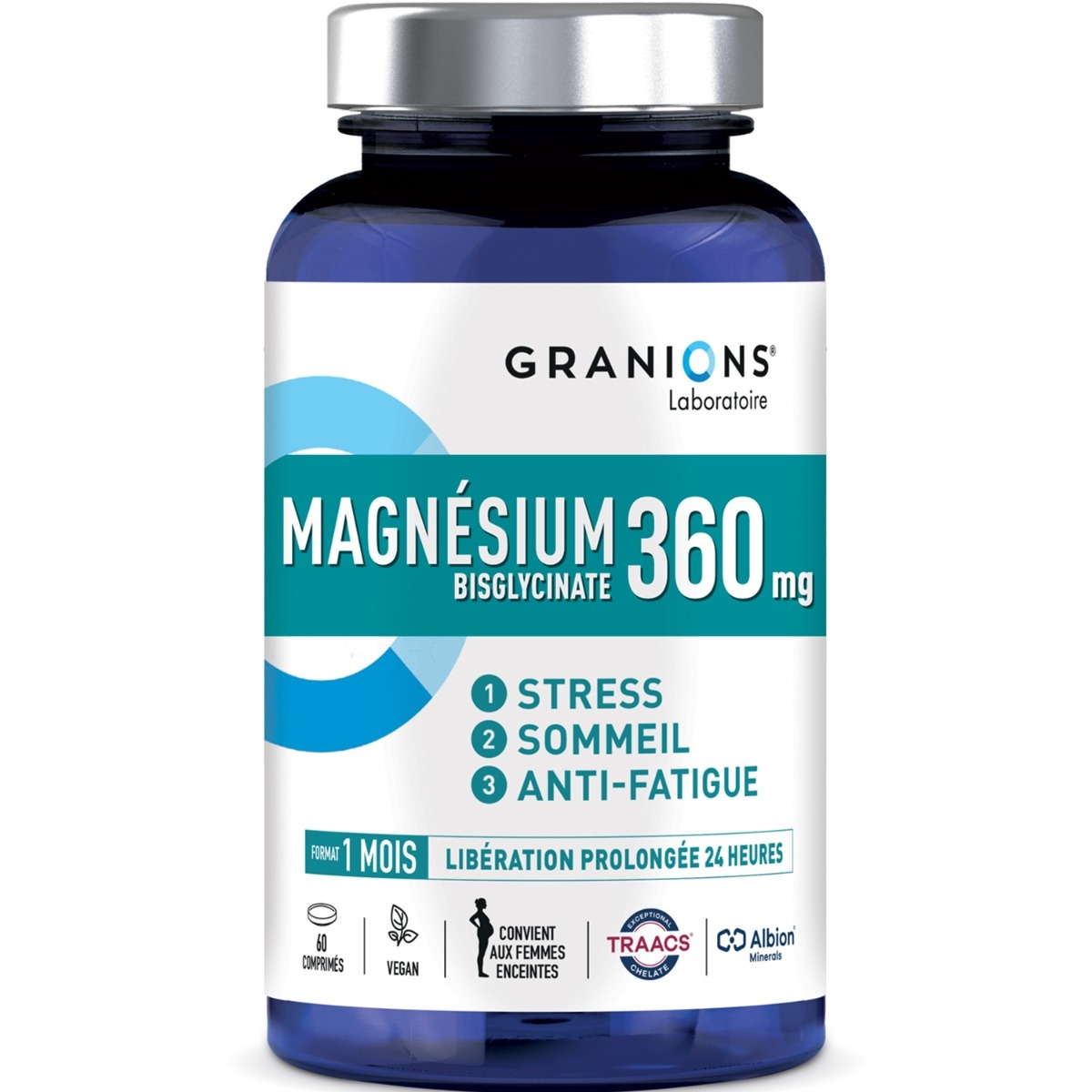 Granions Bisglycinate de Magnésium - 60 comprimés - 360 mg - Haute Biodisponibilité - 