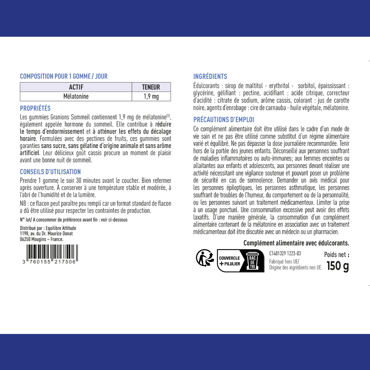 Gummies sommeil mélatonine 1,9 mg